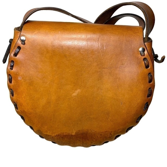 Vintage Shoulder Bag Brown leather Canadian Handmade Carved Trees Landscapes - Picture 2 of 16